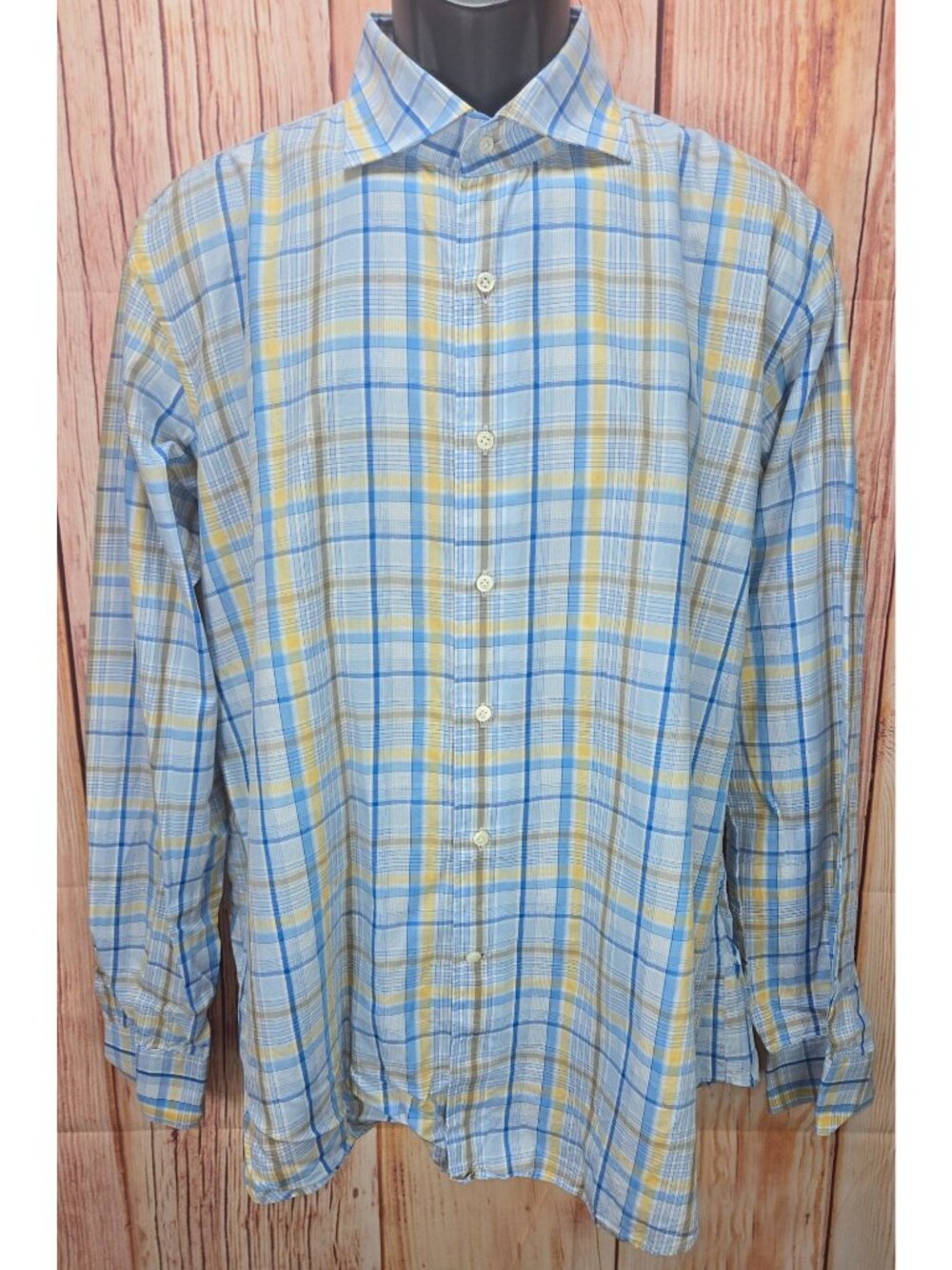 Peter Millar Mens Blue Plaid Long Sleeve Shirt Size Large